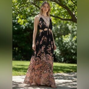 Anthropologie ladies black metallic bohemian cut out summer dress NWT!